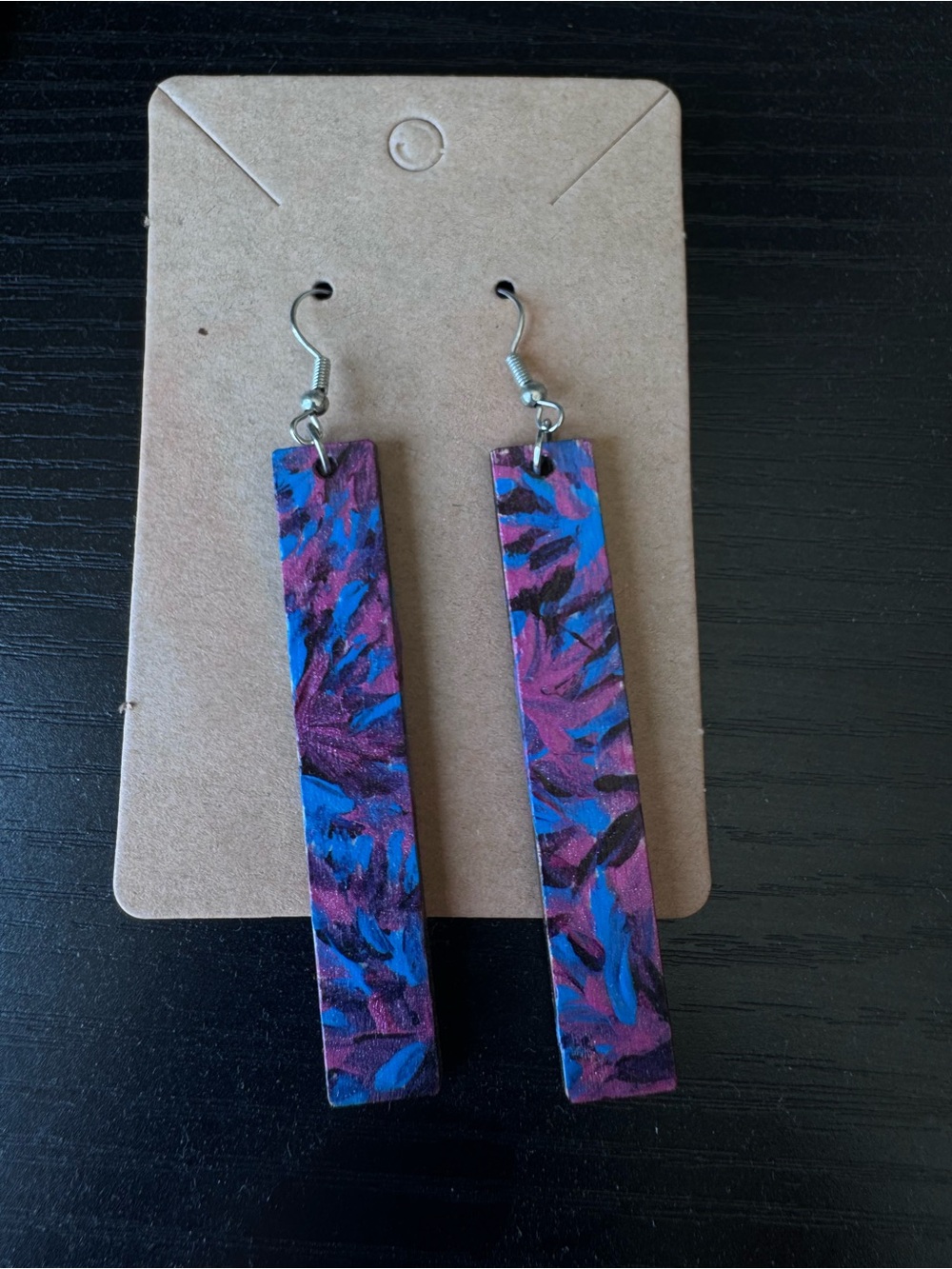 Hand-Painted Purple & Blue Rectangular Dangle Earrings - Women Jewelry